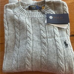 Ralph Lauren Light Gray Cable Knit Crewneck Sweater Size M
